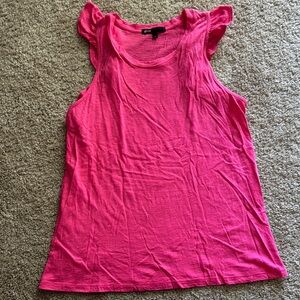 Gibson Pink Ruffled Tank Top with Rounded Neckline